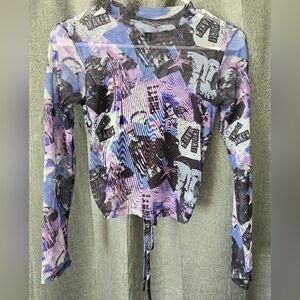 Cuidado Con El Perro Sheer Long Sleeve Punk Rock Top Backless Purple XS Mexican